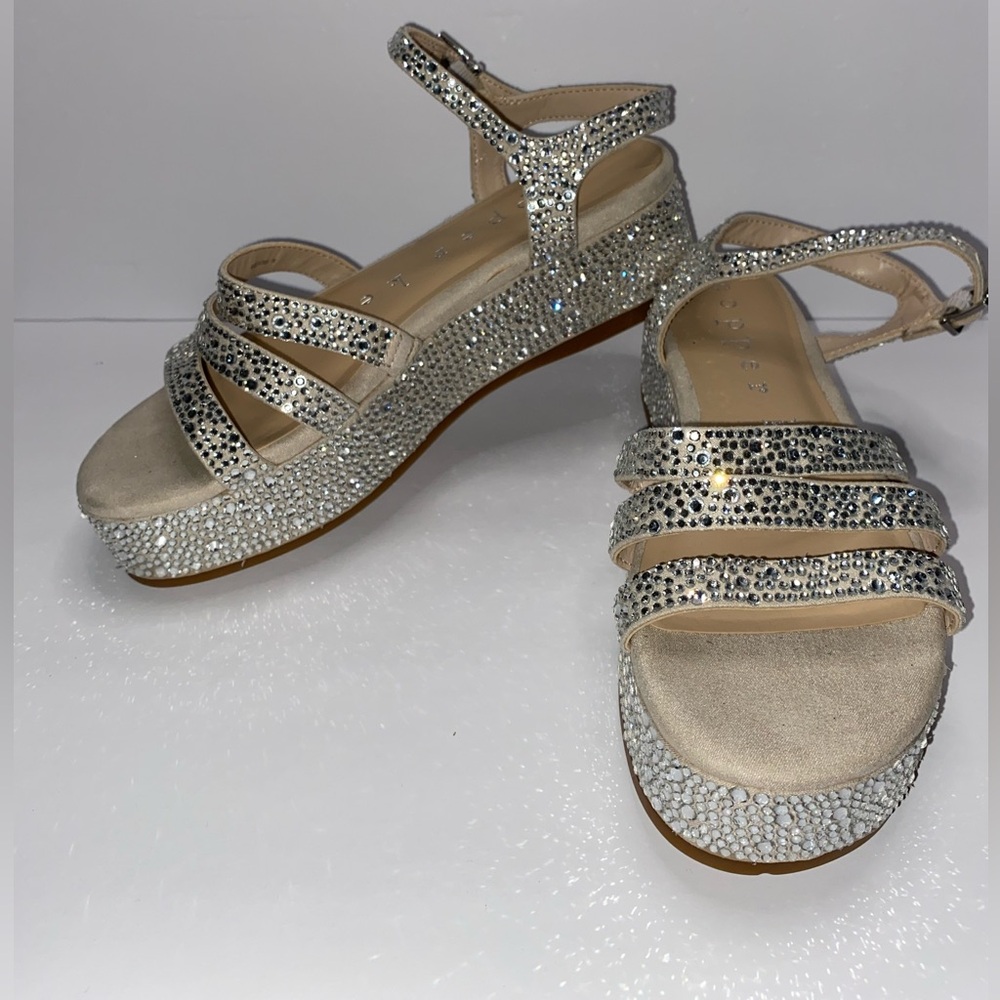 Copper Key Silver Rhinestone Platform Sandals Siz… - image 3